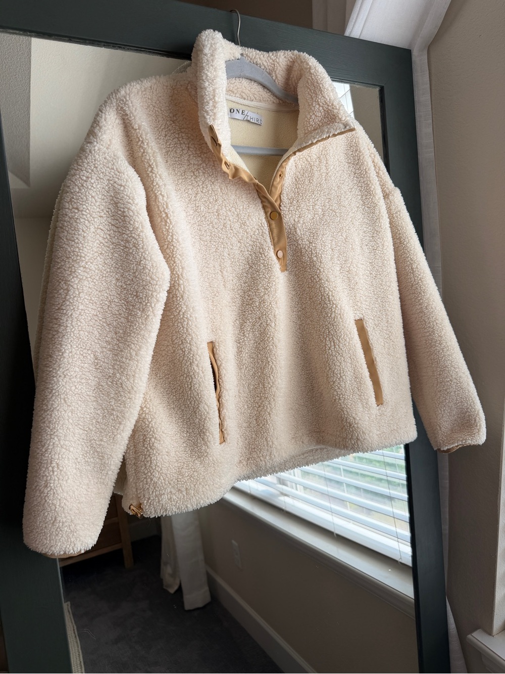🔥 One/Third Cozy Cream Teddy Sherpa Snap-Neck Fleece Pullover